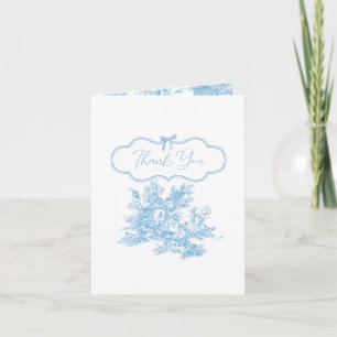 Blue White Toile de Jouy Bear Baby Shower Thank You Card