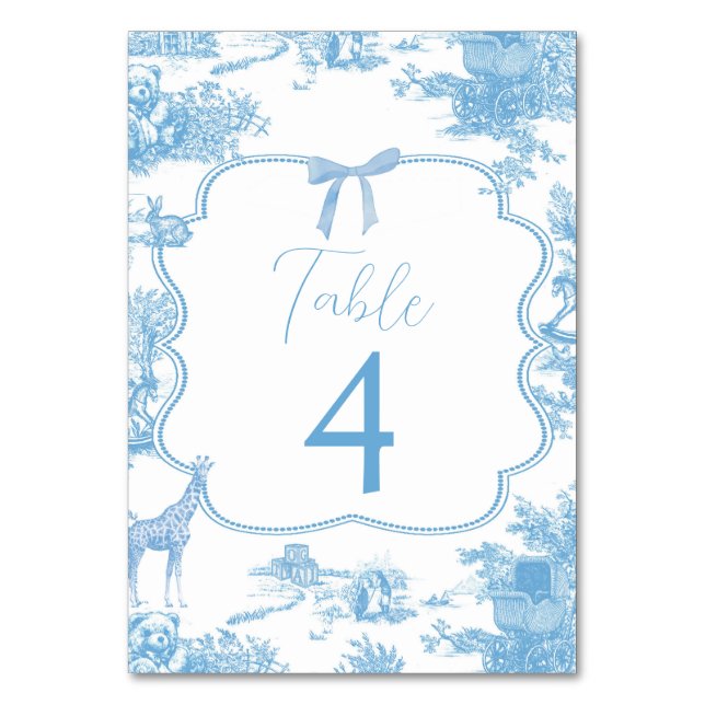 Blue White Toile de Jouy French Table Number (Front)