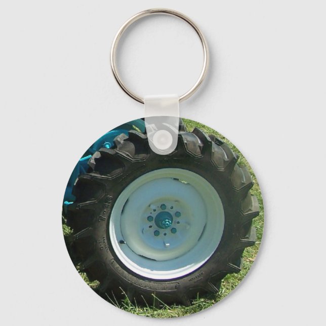 blue white tractor wheel key ring (Front)