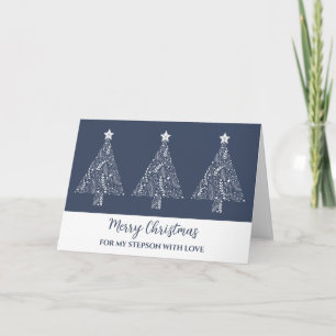 Blue White Trees Stepson Merry Christmas Card