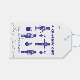 Blue & White Trendy Nutcracker Crackin' Holiday Gift Tags