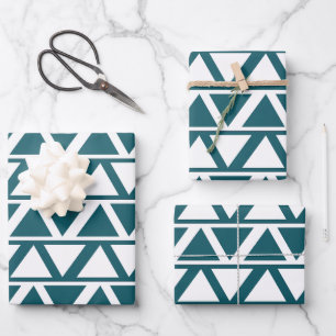 Blue White Triangle Geometric  Wrapping Paper Sheet