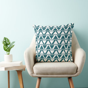 Blue White Triangle Stripes Geometric Pattern Cushion