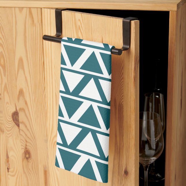 Blue White Triangle Stripes Geometric Pattern     Tea Towel (Thirds Fold)