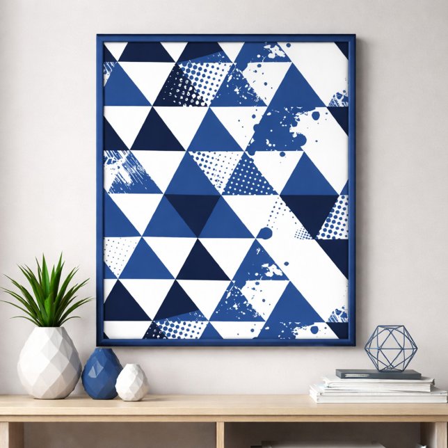 Blue & White Triangular Design with Paint Splashes Poster (Creator Uploaded)