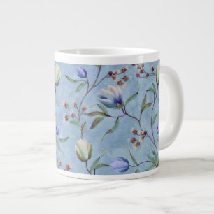 Blue & White Tulips Anemones Pattern Large Coffee Mug
