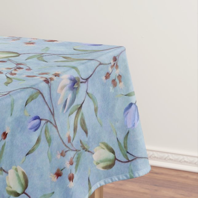 Blue & White Tulips Anemones Pattern Tablecloth (In Situ)