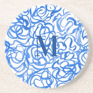 Blue White Unique Watercolor Swirls Beverage Coaster
