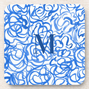 Blue White Unique Watercolor Swirls   Coaster