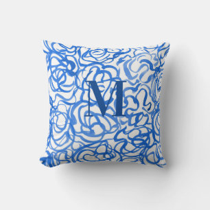 Blue White Unique Watercolor Swirls   Cushion