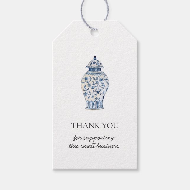 Blue & white urn Thank you Gift Tag (Front)