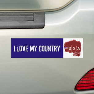 blue white USA Fist Bump and Tattoo American Flag Bumper Sticker