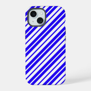 Blue White Vertical Stripes Pattern iPhone 15 Case