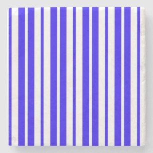 Blue White Vertical Stripes Pattern Stone Coaster