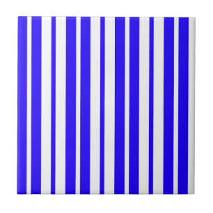 Blue White Vertical Stripes Pattern Tile