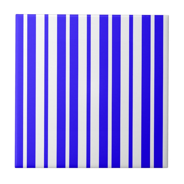 Blue White Vertical Stripes Pattern Tile (Front)