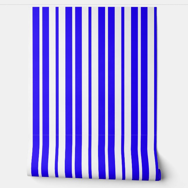 Blue White Vertical Stripes Pattern Wallpaper (Unrolling)