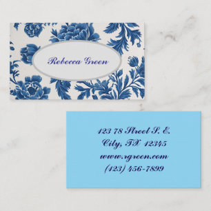 Blue & White Victorian-inspired Floral Design Business Card