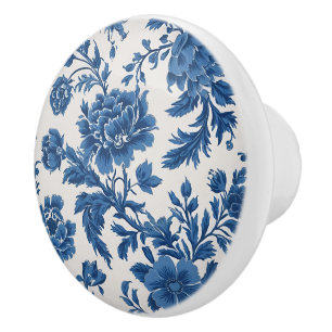 Blue & White Victorian-inspired Floral Print Ceramic Knob