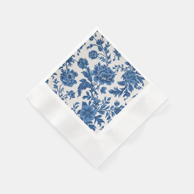 Blue & White Victorian-inspired Floral Print Napkin (Corner)