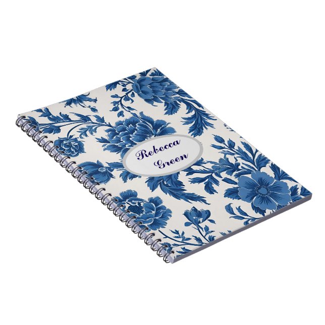 Blue & White Victorian-inspired Floral Print Notebook (Right Side)