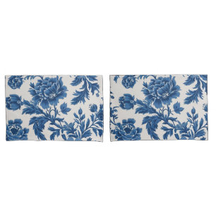 Blue & White Victorian-inspired Floral Print Pillowcase