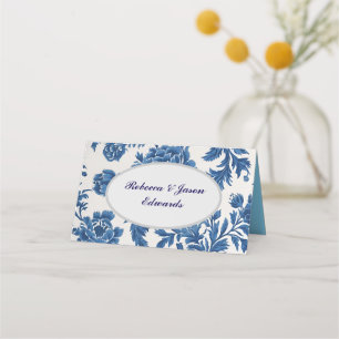 Blue & White Victorian-inspired Floral Print Place Card