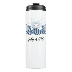 Blue & White Vintage American Flags w/Shining Star Thermal Tumbler