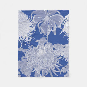 Blue White Vintage Chinoiserie Floral  Fleece Blanket