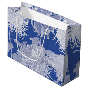 Blue White Vintage Chinoiserie Floral Pattern Large Gift Bag