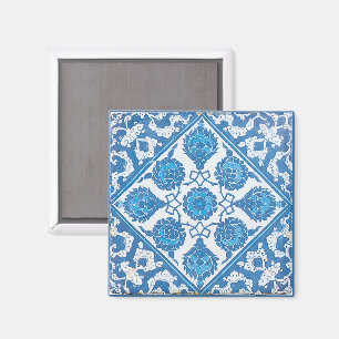 Blue White Vintage Cornflower Art Tile Magnet