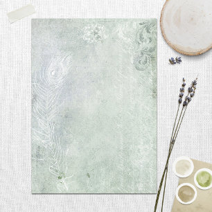 Blue & White Vintage Feather Journal Paper