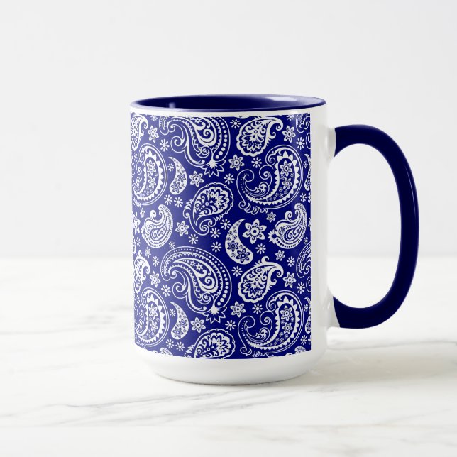 Blue & White Vintage Floral Paisley Design Mug (Right)