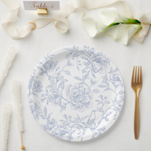 Blue white vintage floral  paper plate