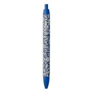 Blue & White Vintage Floral Pattern Black Ink Pen