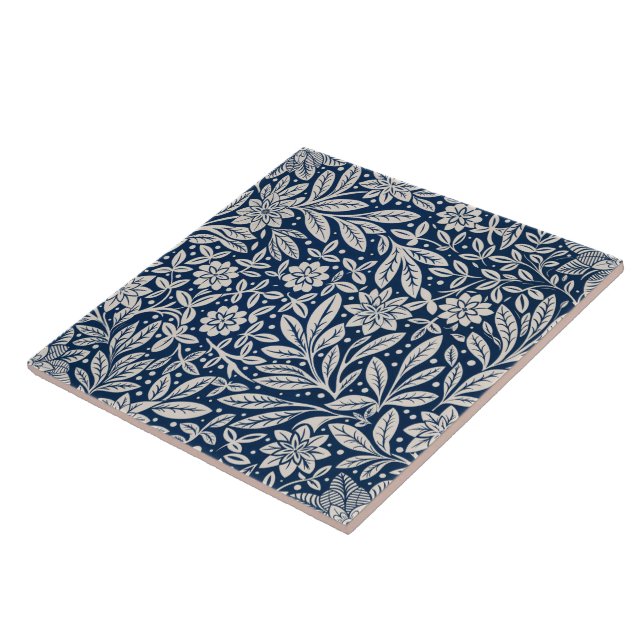 Blue & White Vintage Floral Pattern Tile (Side)