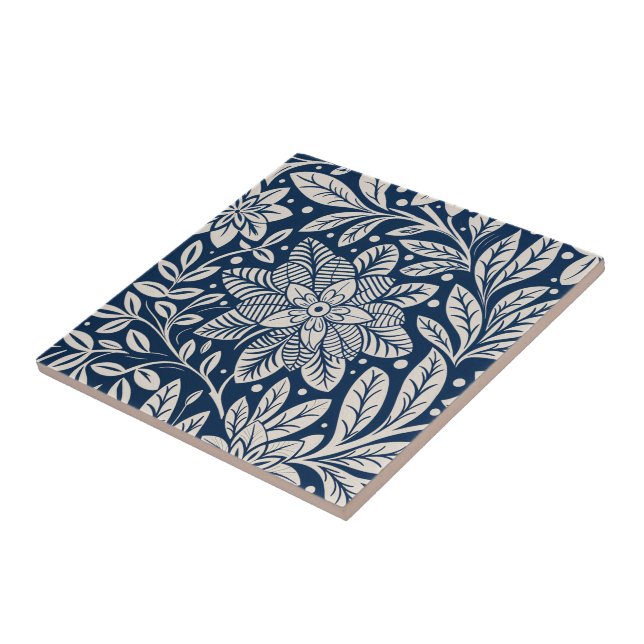 Blue & White Vintage Floral Pattern Tile (Side)