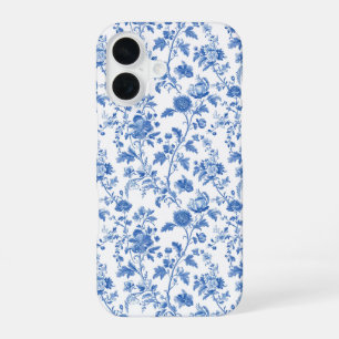 Blue White Vintage Floral Toile Pattern iPhone 16 Case