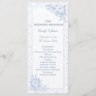 Blue & White Vintage Floral Wedding Program Programme