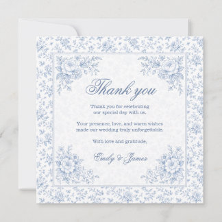 Blue & White Vintage Floral Wedding Thank You Card