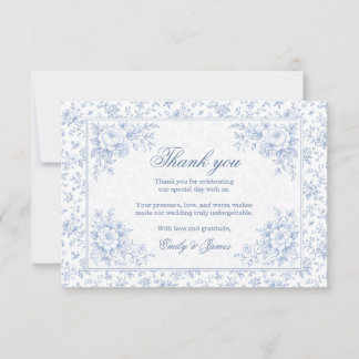 Blue & White Vintage Floral Wedding Thank You Card