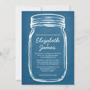 Blue & White Vintage Mason Jar Wedding Invitations