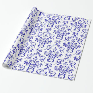 Blue&White Vintage Pattern Christmas Floral Damask Wrapping Paper