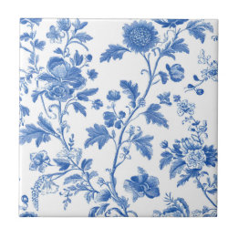 Blue White Vintage Toile Floral Tile
