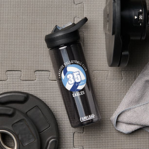 blue white volleyball team colours athlete name water bottle