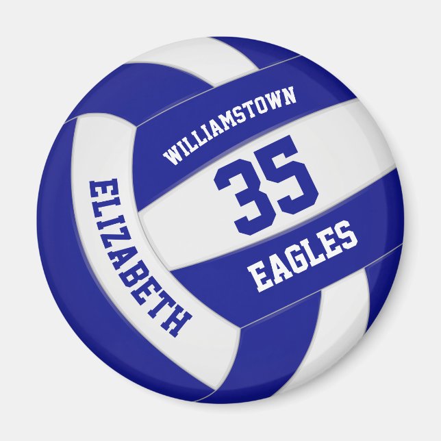 blue white volleyball team name girls boys magnet (Front)