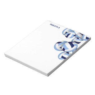 blue white volleyballs accent custom name notepad