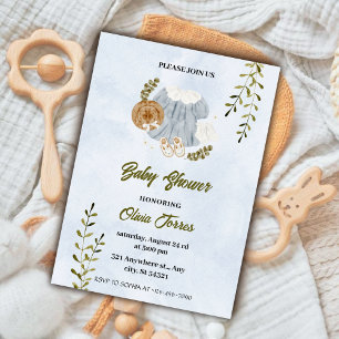 Blue White Watercolor Attire Baby Shower  Invitation