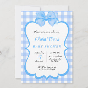 blue White Watercolor Baby Shower Invitation