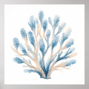 Blue & White Watercolor Coral – Coastal Nursery  Poster